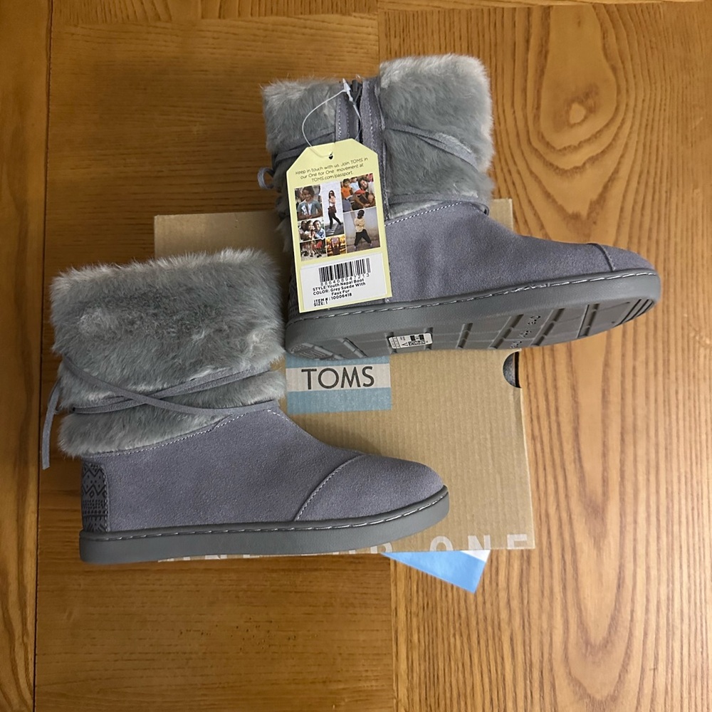Tom's Kids Nepal Suede Faux Fur Boots 1Y GREY